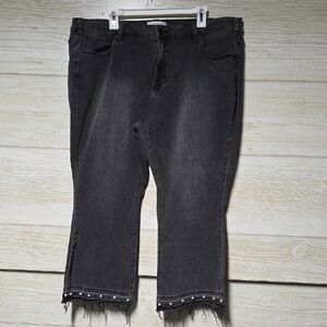Lane Bryant Charcoal Cropped Jeans with Frayed Hem